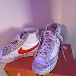 rare neon orange cream and white nike blazers